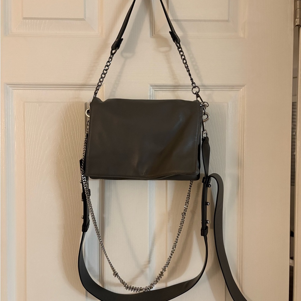Allsaints Stylish Grey Leather Shoulder chain Bag